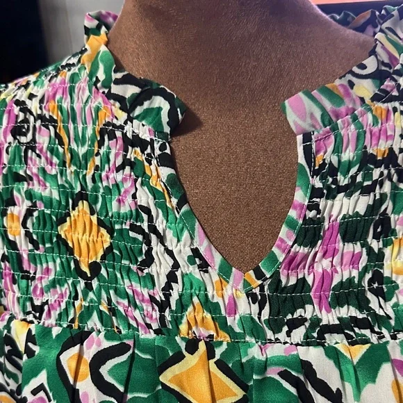 SHEIN Green and Pink Patterned Midi Dress - Picture 2 of 6